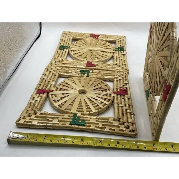 Vintage Hot Pad Trivets Set Of 3 Woven Wicker Straw Rattan Raffia Square 7” X 7” - Picture 6 of 8